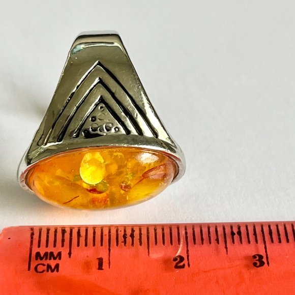Vintage Honey Amber Cocktail Ring Size 8 Yellow Simulated Acrylic Silver Plated - Picture 10 of 11